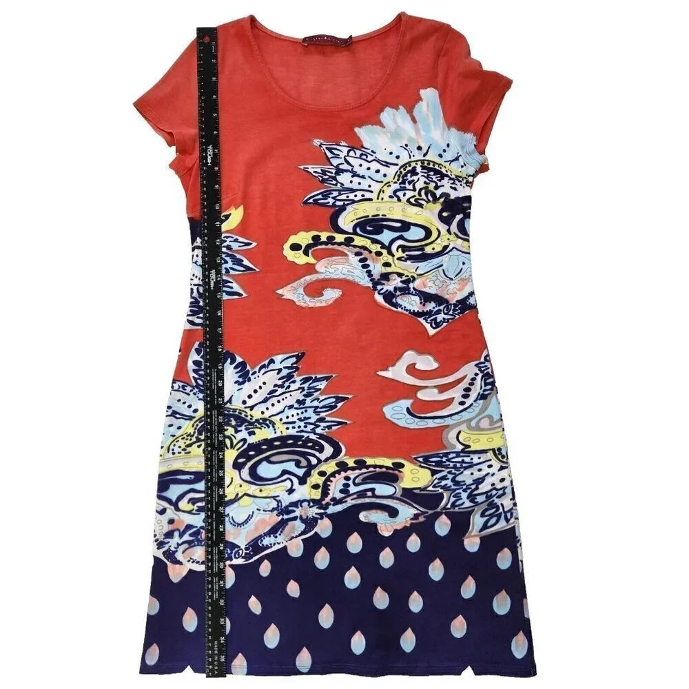Krimson Klover Red Floral Paisley Tee Shirt Dress Small Short Sleeve Mini Cotton